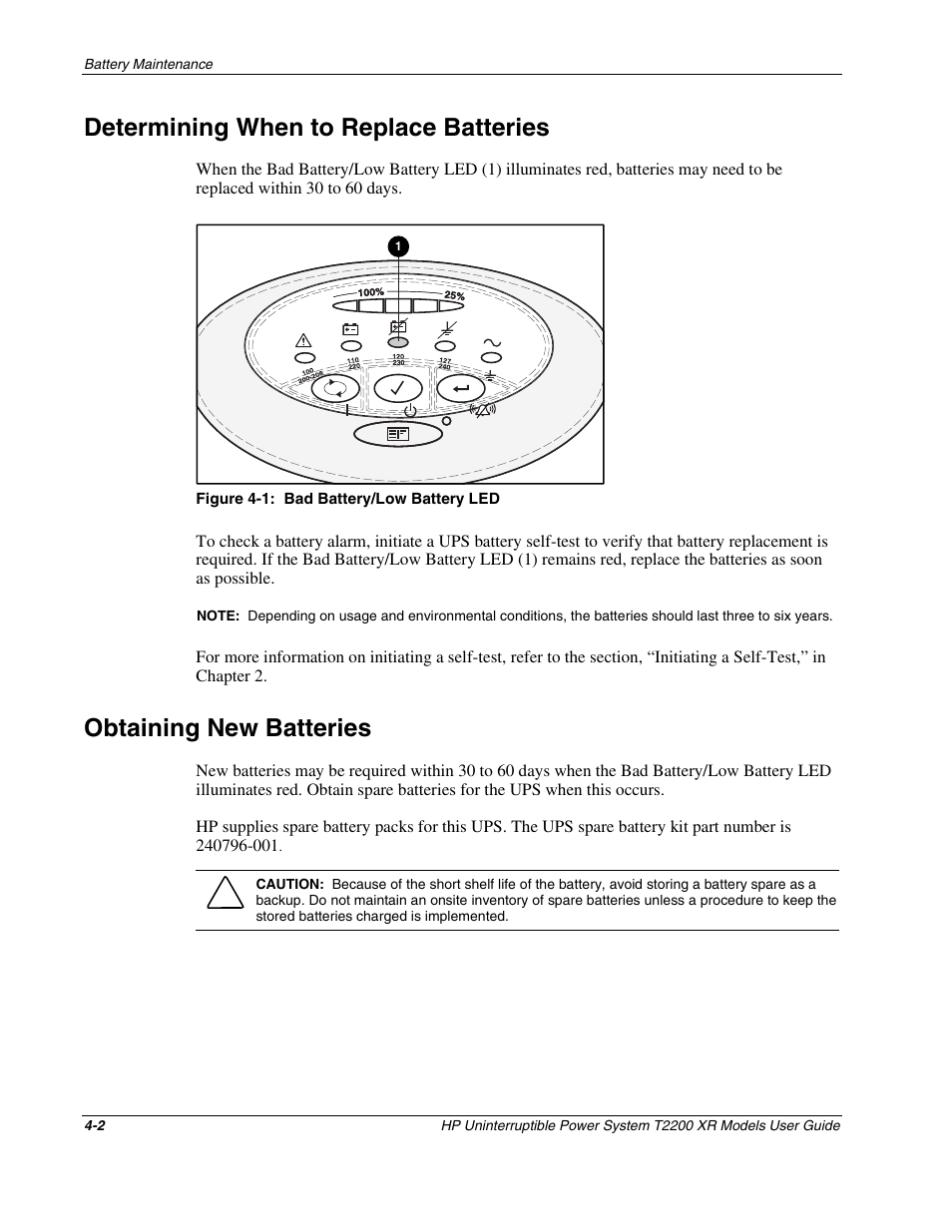 Determining when to replace batteries, Obtaining new batteries, Determining when to replace batteries -2 | Obtaining new batteries -2 | HP T2200 XR User Manual | Page 29 / 51