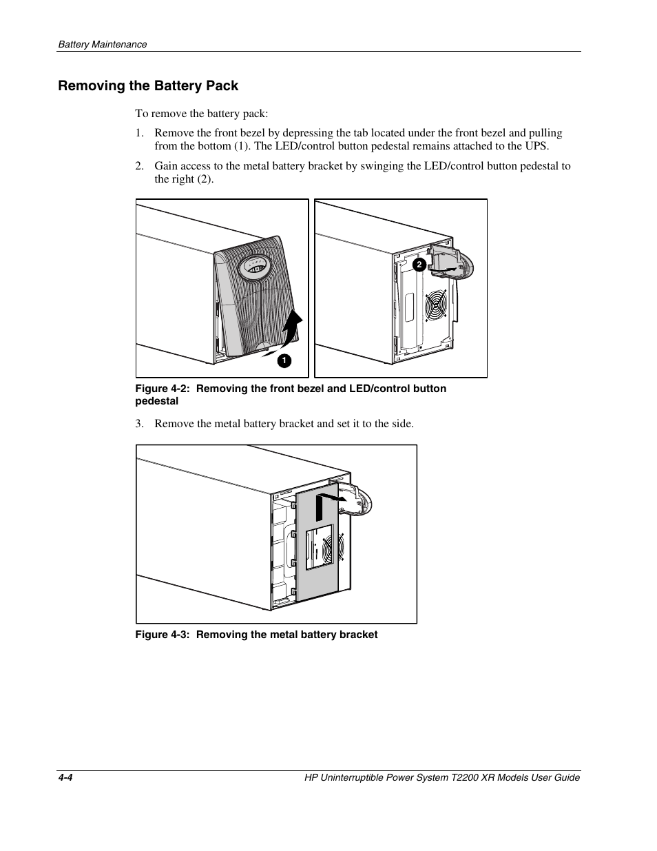 Removing the battery pack, Removing the battery pack -4 | HP T2200 XR User Manual | Page 31 / 51