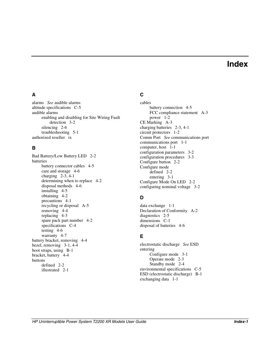 Index | HP T2200 XR User Manual | Page 49 / 51
