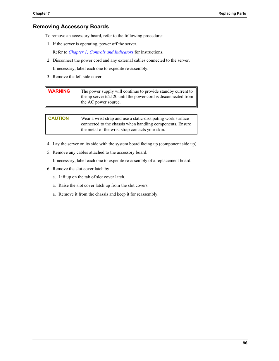 Removing accessory boards | HP TC2120 User Manual | Page 102 / 125