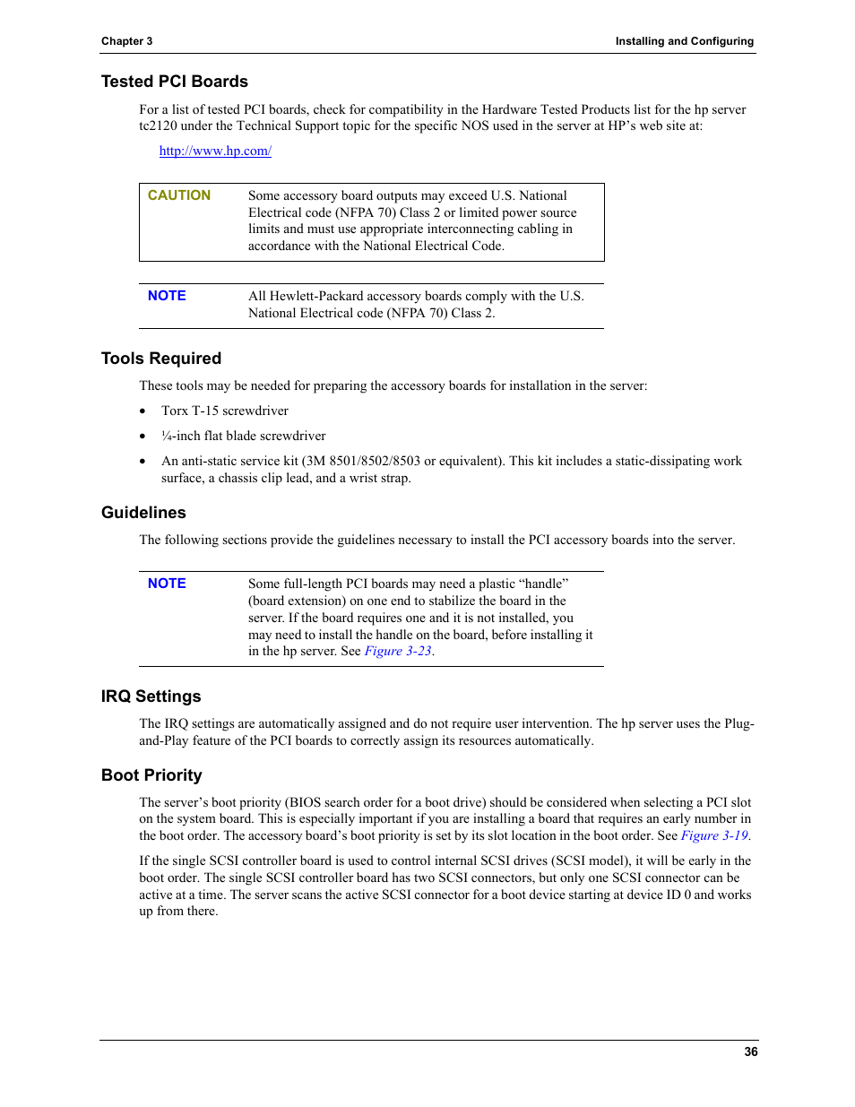Tested pci boards, Tools required, Guidelines | Irq settings, Boot priority | HP TC2120 User Manual | Page 42 / 125