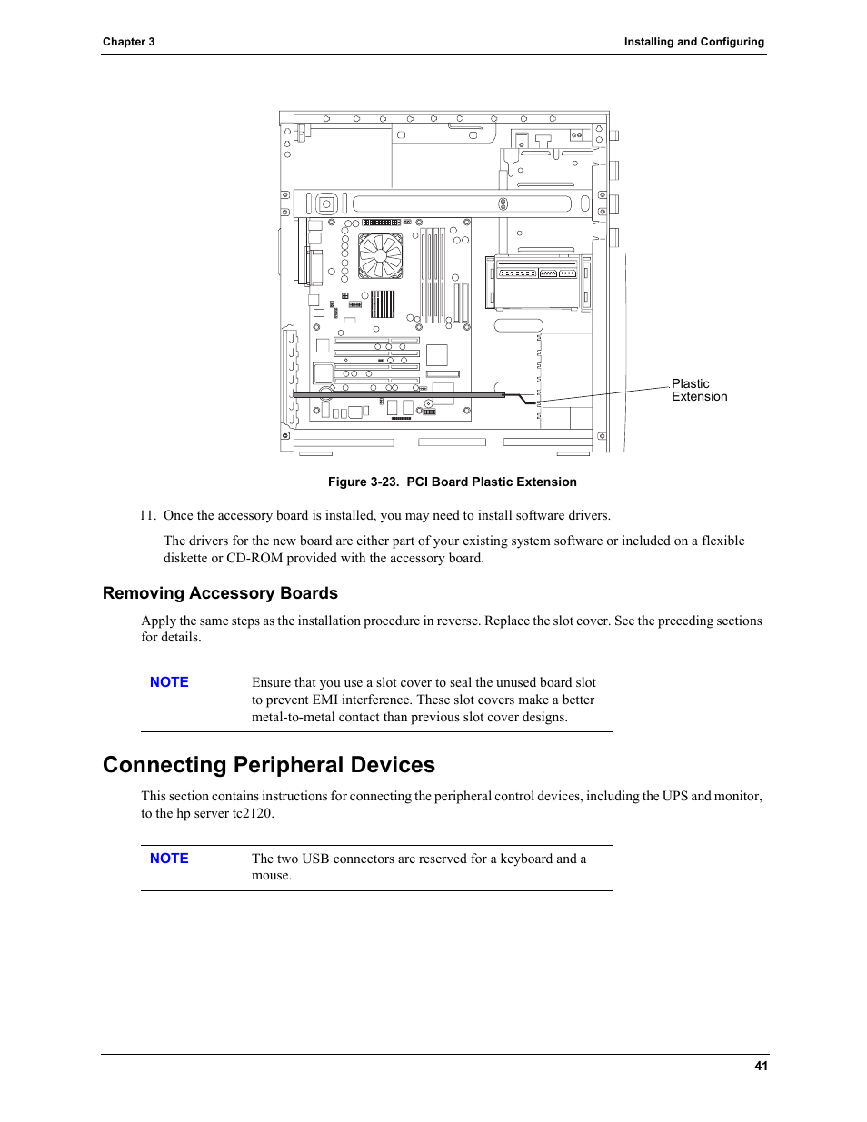 Removing accessory boards, Connecting peripheral devices, Figure 3-23 | HP TC2120 User Manual | Page 47 / 125