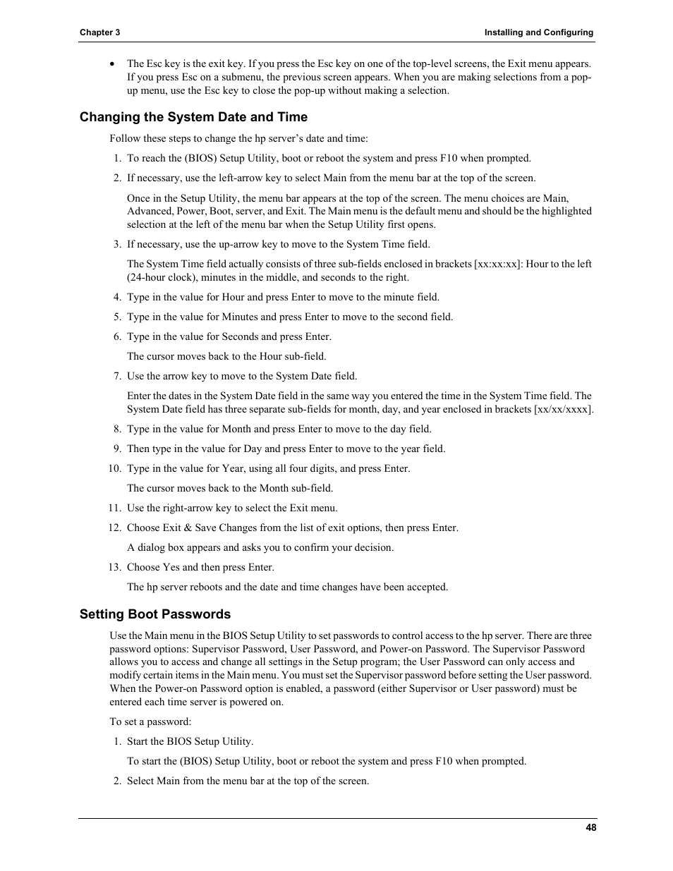 Changing the system date and time, Setting boot passwords | HP TC2120 User Manual | Page 54 / 125