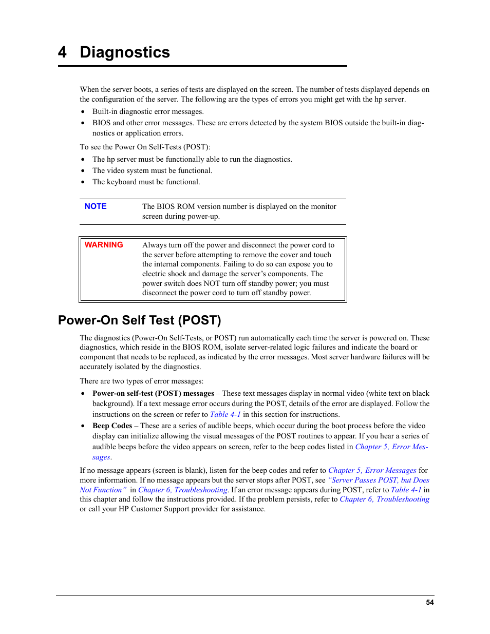 Chapter 4: diagnostics, Power-on self test (post), 4 diagnostics | HP TC2120 User Manual | Page 60 / 125