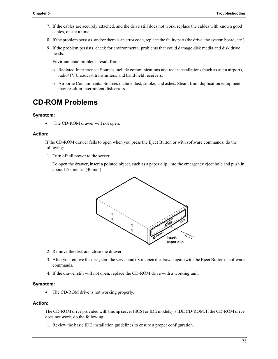 Cd-rom problems, Symptom, Action | HP TC2120 User Manual | Page 79 / 125