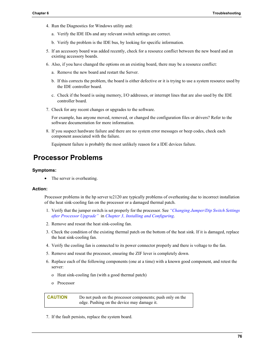 Processor problems, Symptoms, Action | HP TC2120 User Manual | Page 82 / 125