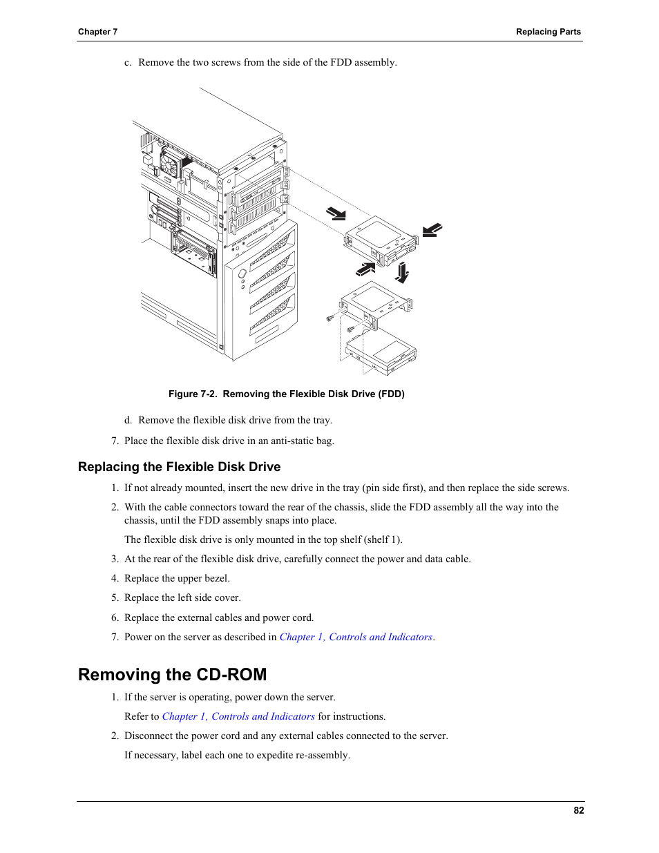 Replacing the flexible disk drive, Removing the cd-rom | HP TC2120 User Manual | Page 88 / 125