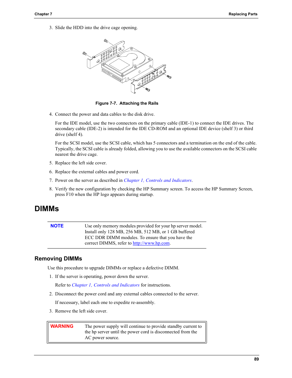 Dimms, Removing dimms | HP TC2120 User Manual | Page 95 / 125