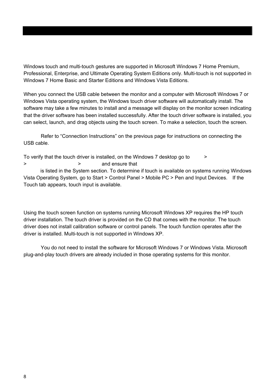 Operating the touch screen | HP 2209T User Manual | Page 13 / 25