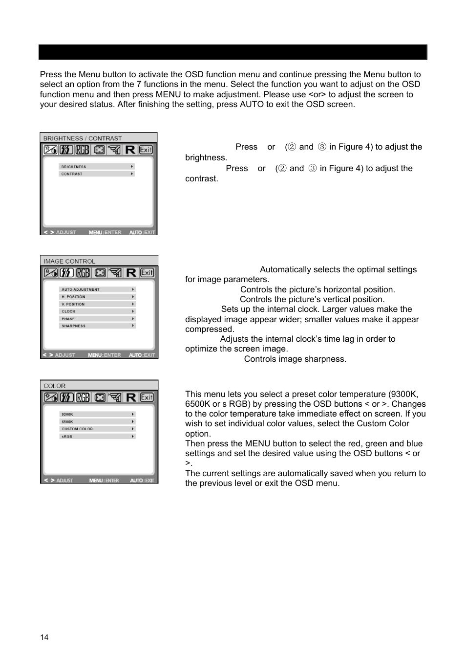 Osd selection | HP 2209T User Manual | Page 19 / 25