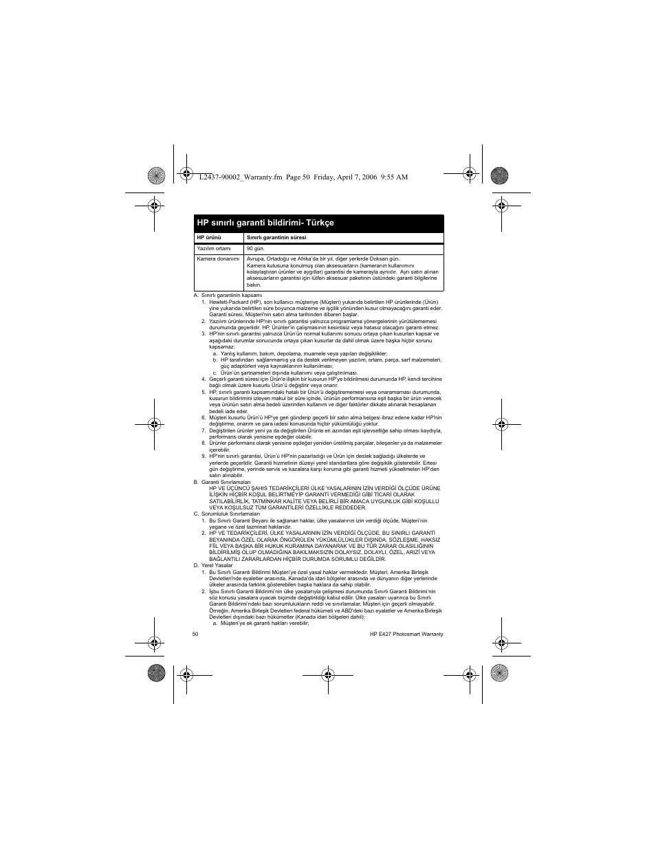 Hp sınırlı garanti bildirimi- türkçe | HP SNPRB-0603 User Manual | Page 52 / 72