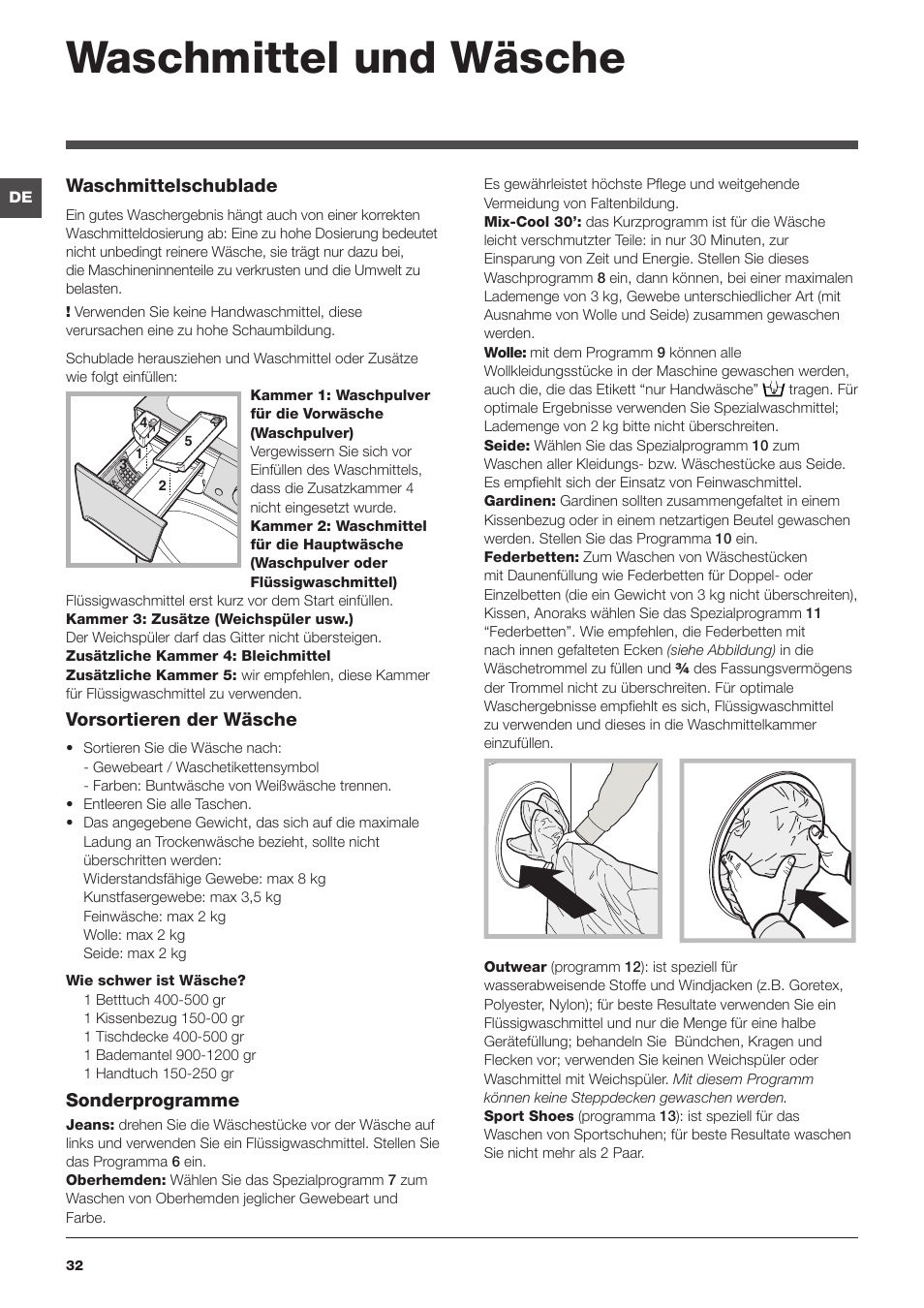 Waschmittel und wäsche | Indesit PWE 81472S User Manual | Page 32 / 84