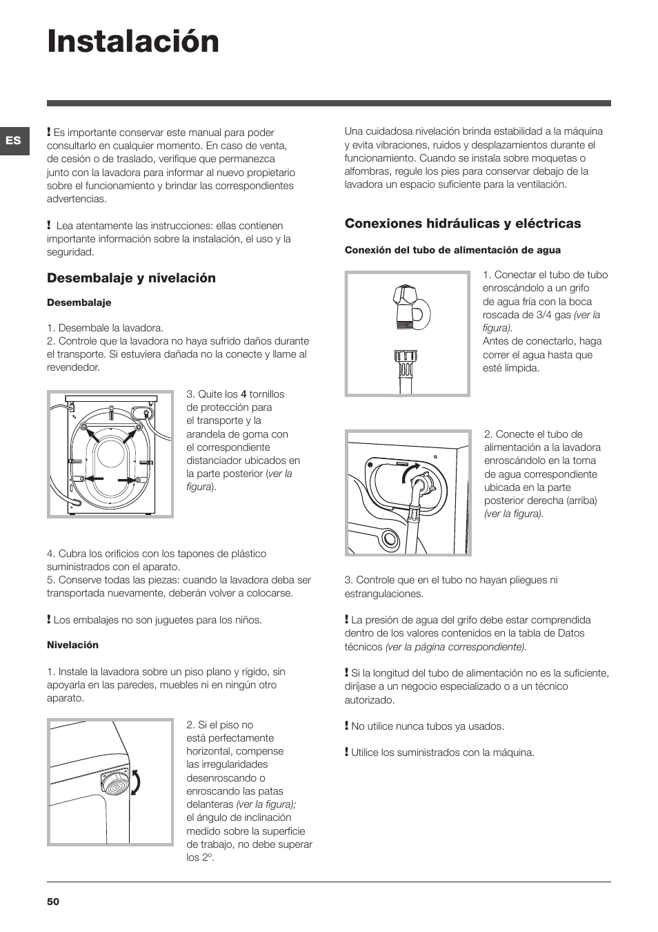 Instalación | Indesit PWE 81472S User Manual | Page 50 / 84