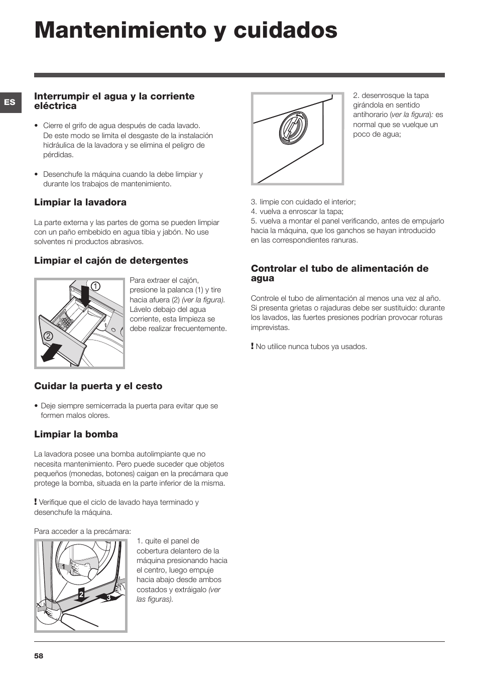 Mantenimiento y cuidados | Indesit PWE 81472S User Manual | Page 58 / 84