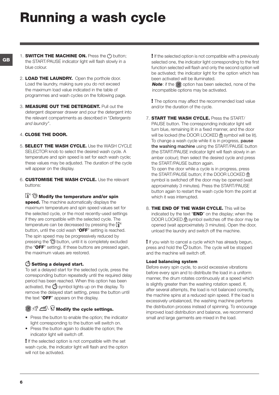 Running a wash cycle | Indesit PWE 81472S User Manual | Page 6 / 84