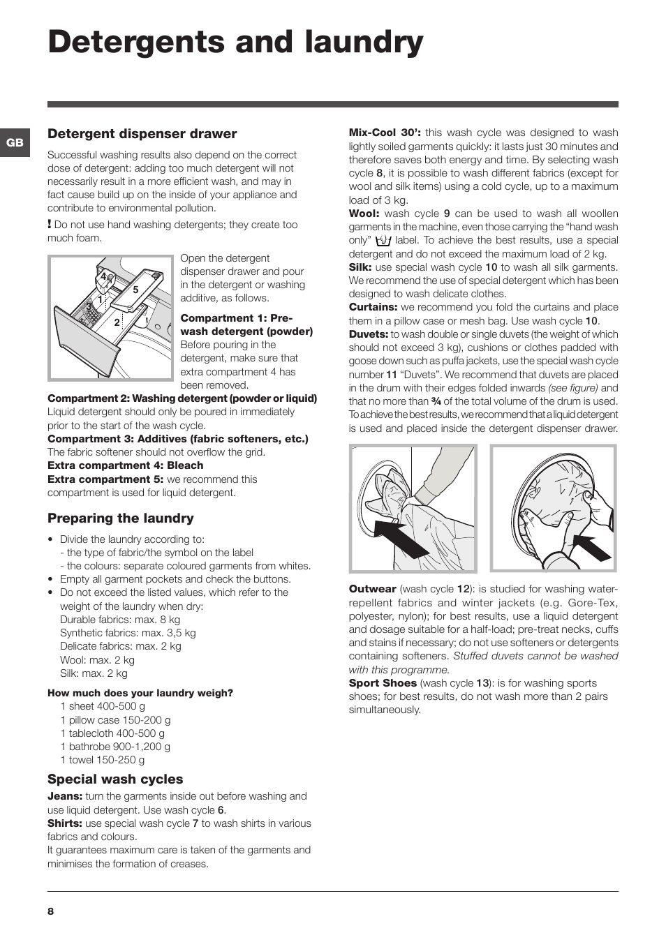 Detergents and laundry | Indesit PWE 81472S User Manual | Page 8 / 84