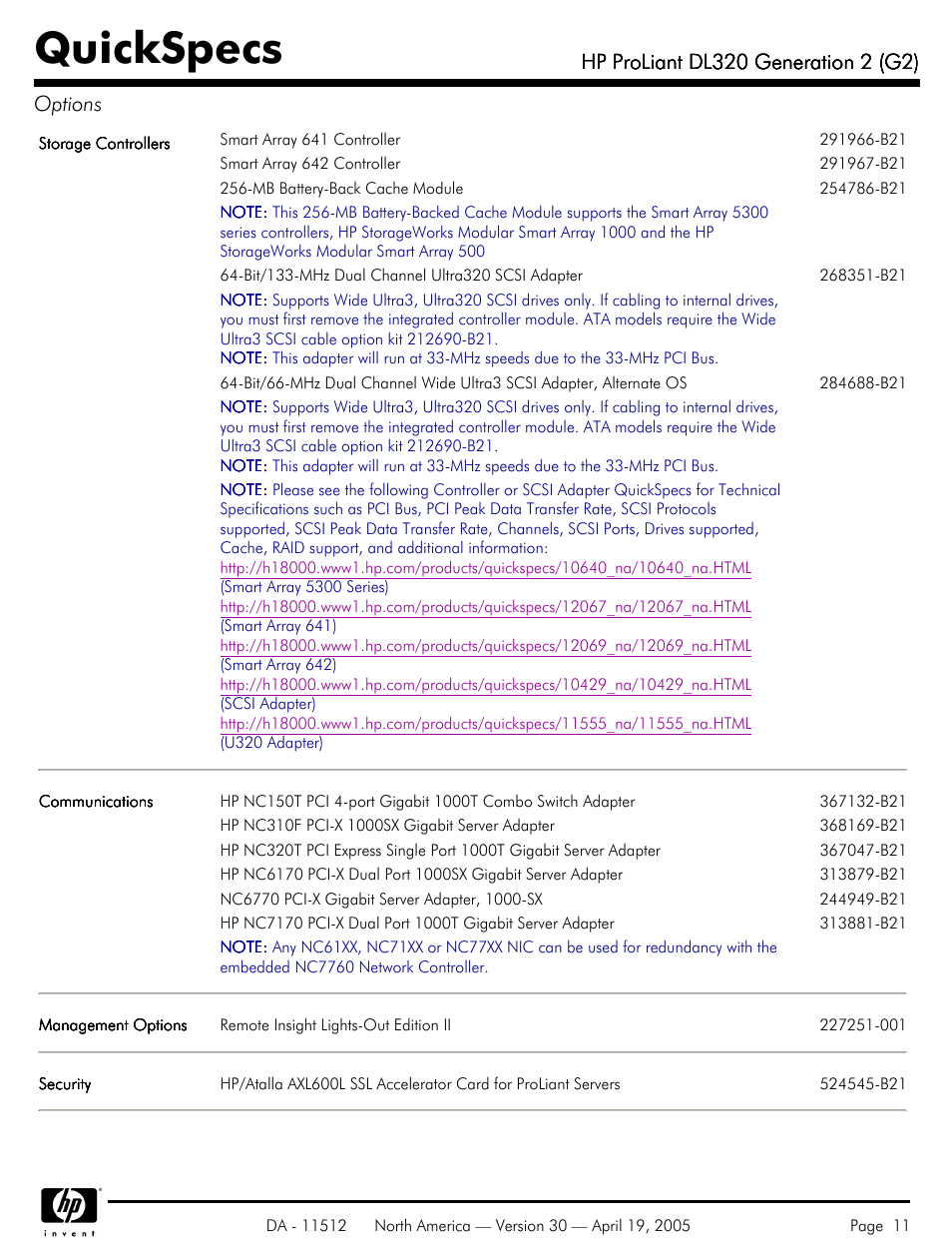Quickspecs | HP ProLiant DL320 User Manual | Page 11 / 29