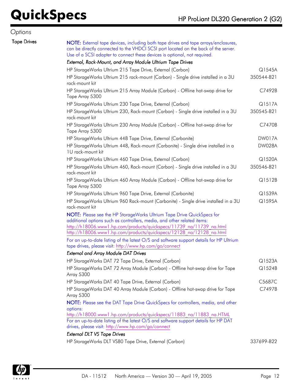 Quickspecs | HP ProLiant DL320 User Manual | Page 12 / 29