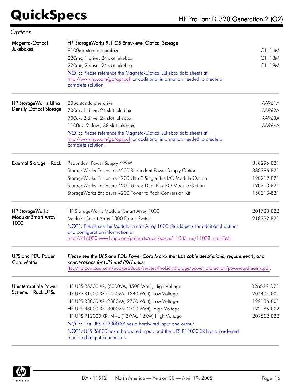 Quickspecs | HP ProLiant DL320 User Manual | Page 16 / 29