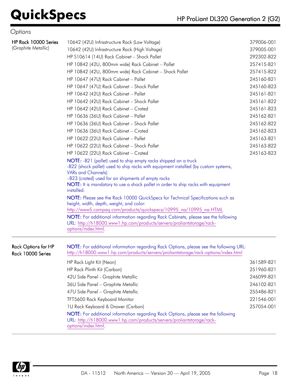 Quickspecs | HP ProLiant DL320 User Manual | Page 18 / 29