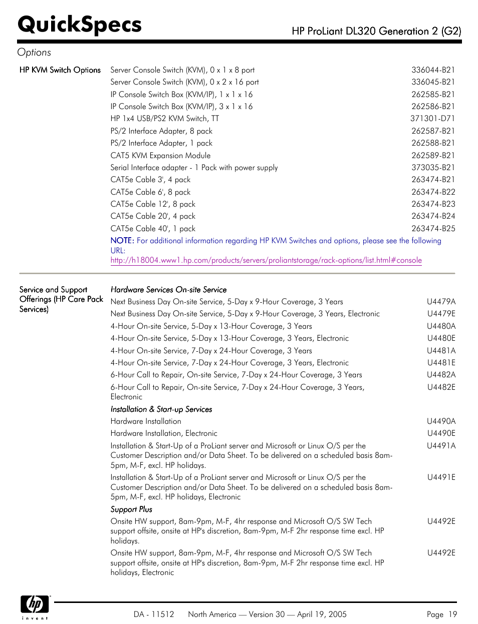 Quickspecs | HP ProLiant DL320 User Manual | Page 19 / 29