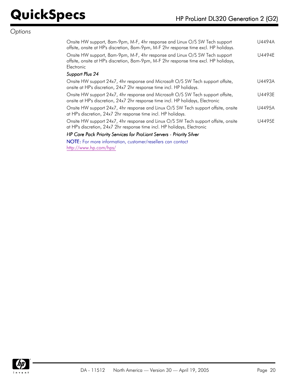 Quickspecs | HP ProLiant DL320 User Manual | Page 20 / 29