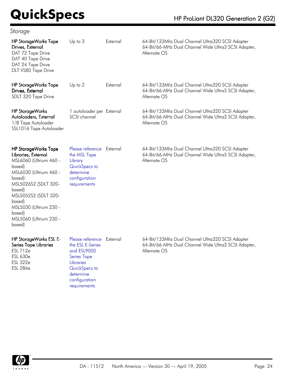 Quickspecs | HP ProLiant DL320 User Manual | Page 24 / 29