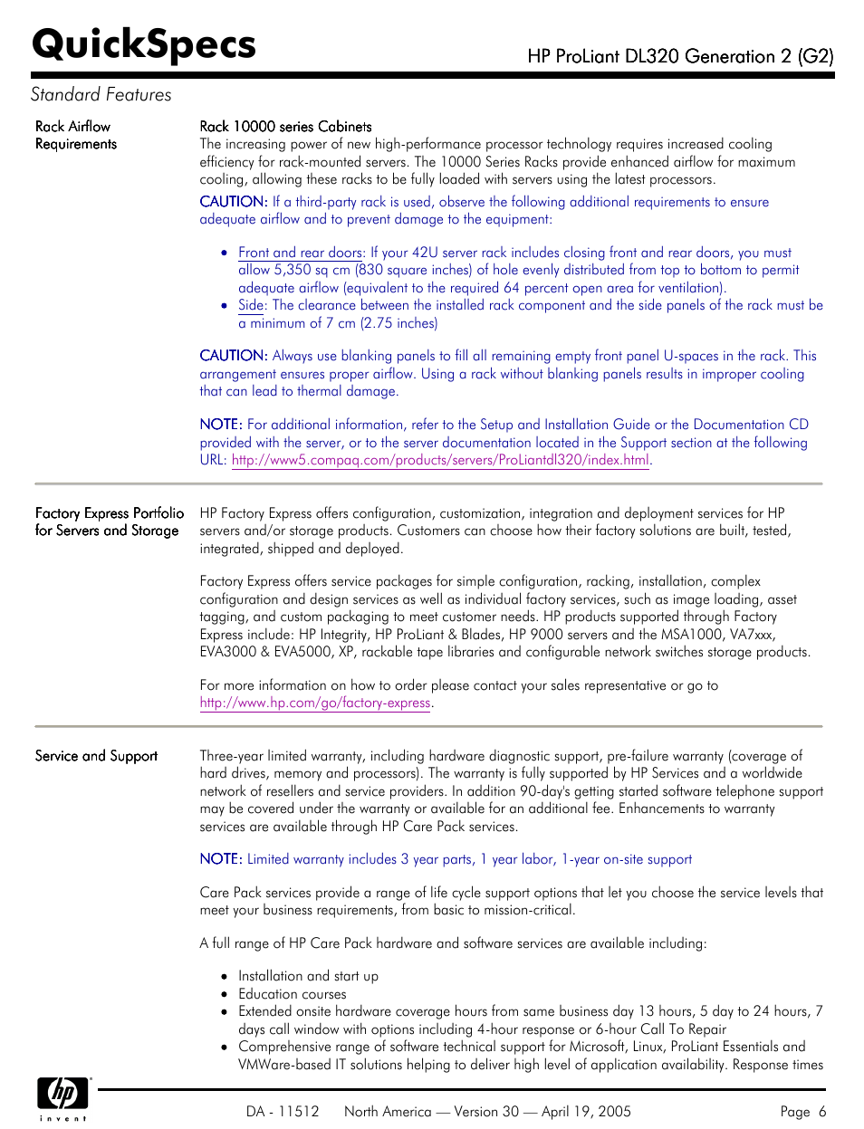 Quickspecs | HP ProLiant DL320 User Manual | Page 6 / 29