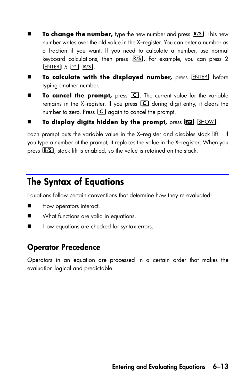 The syntax of equations, Operator precedence | HP 33s User Manual | Page 105 / 387