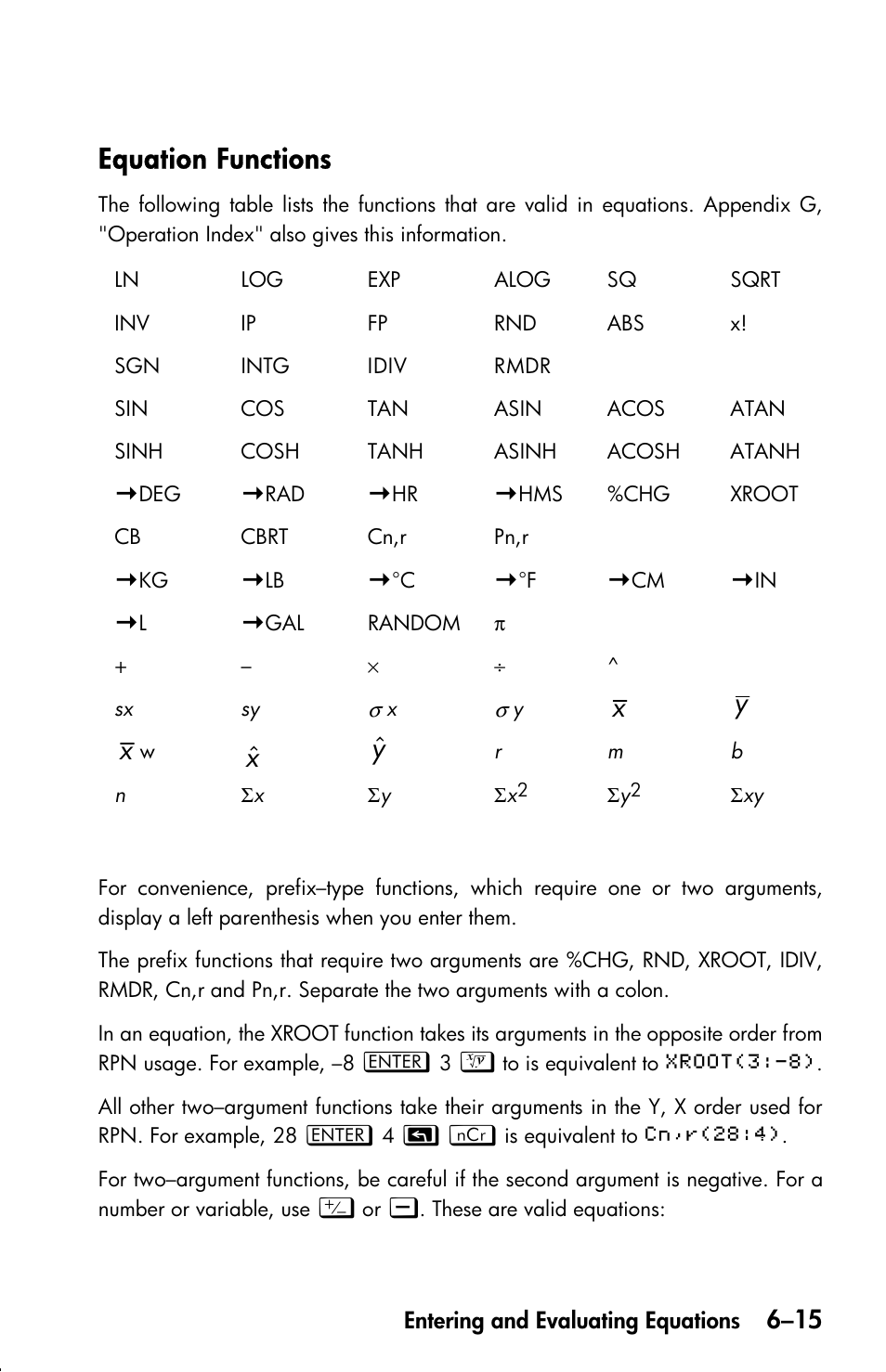 Equation functions, X ˆ y ˆ, Xy x | HP 33s User Manual | Page 107 / 387
