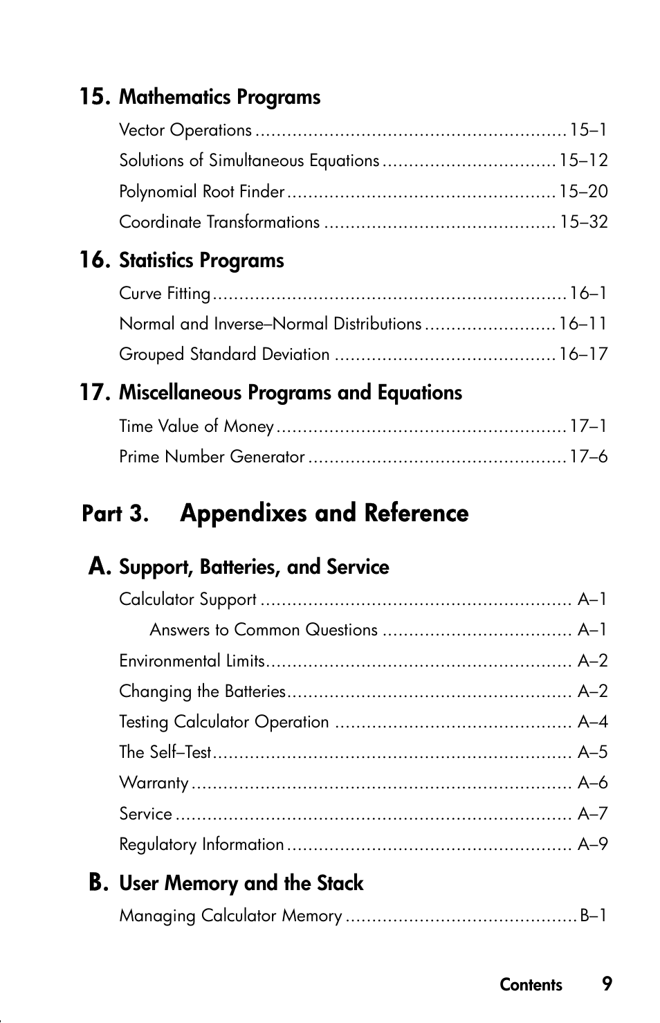 Appendixes and reference a, Part 3 | HP 33s User Manual | Page 11 / 387