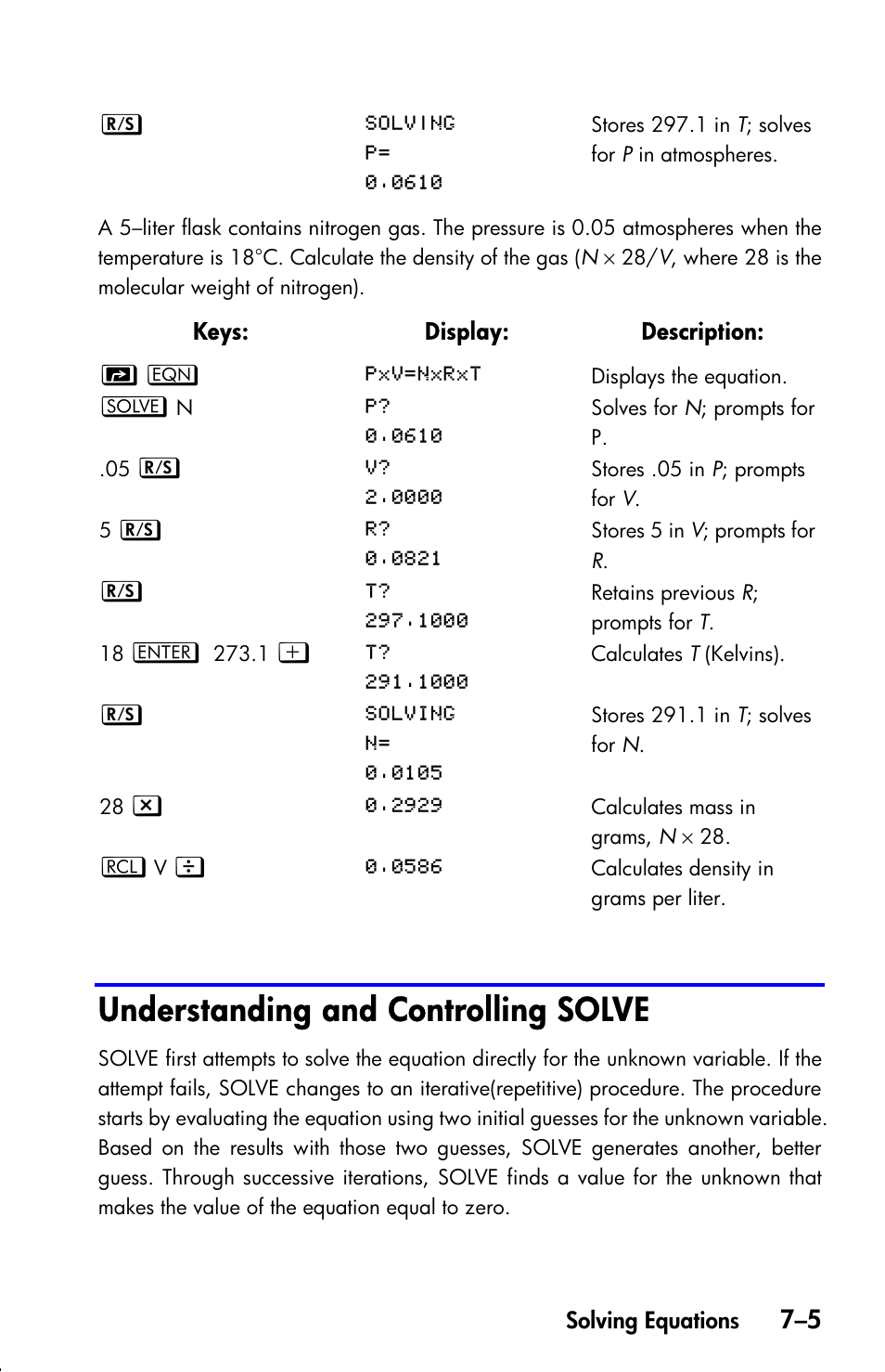 Understanding and controlling solve | HP 33s User Manual | Page 115 / 387