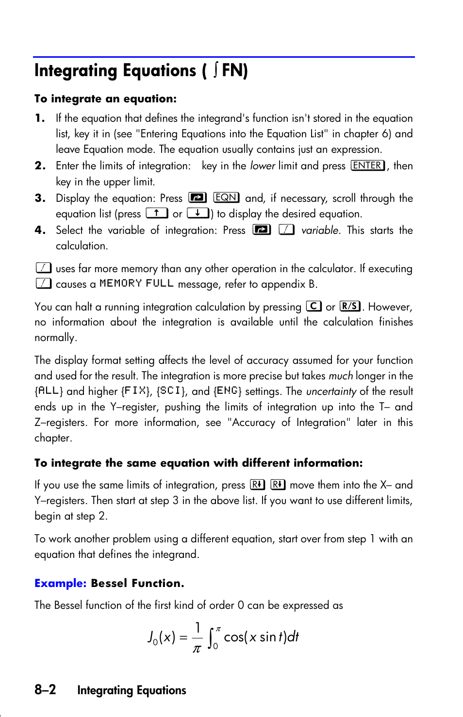 Integrating equations ( ( fn), Integrating equations | HP 33s User Manual | Page 124 / 387