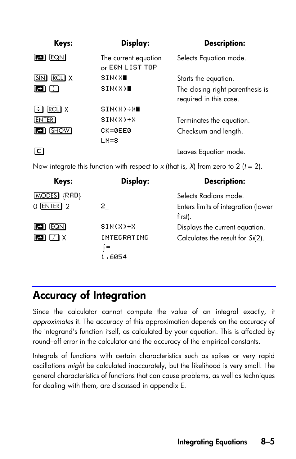 Accuracy of integration | HP 33s User Manual | Page 127 / 387
