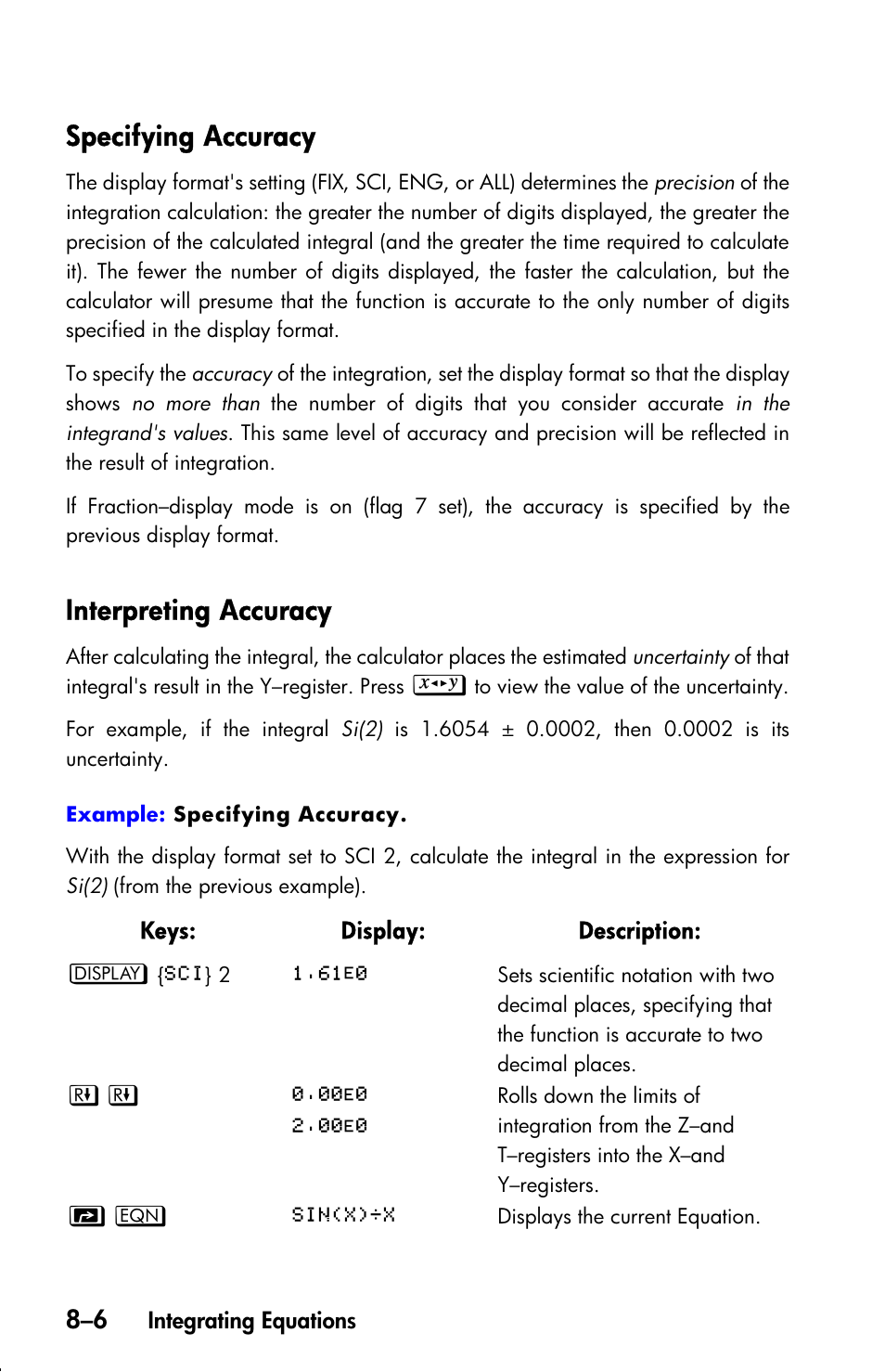 Specifying accuracy, Interpreting accuracy | HP 33s User Manual | Page 128 / 387