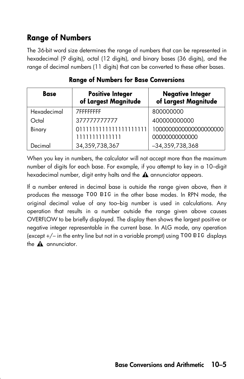 Range of numbers | HP 33s User Manual | Page 143 / 387