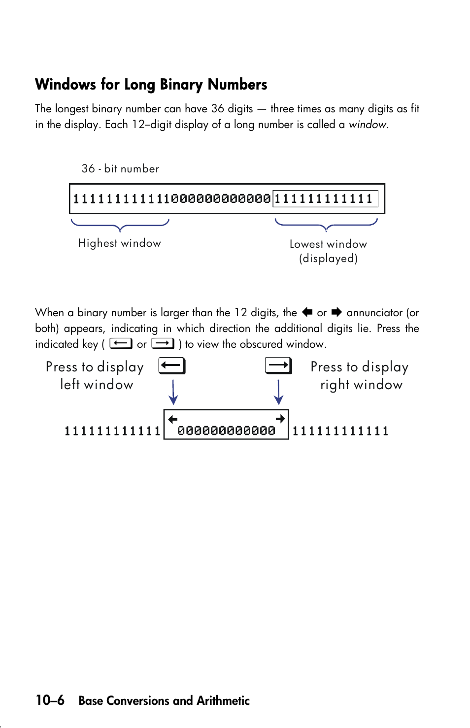 Windows for long binary numbers | HP 33s User Manual | Page 144 / 387