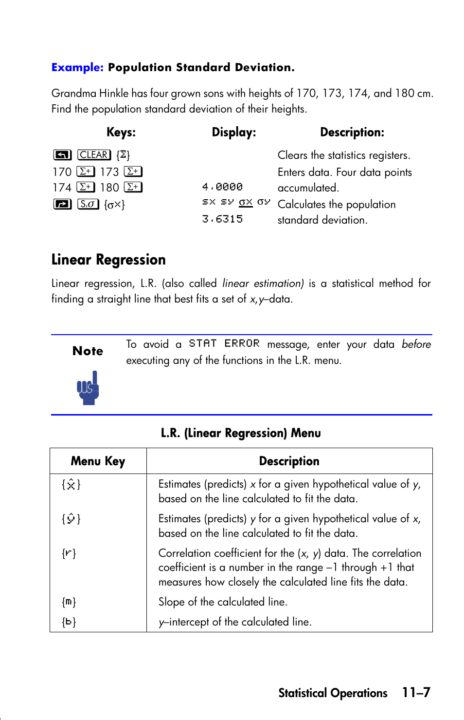 Linear regression | HP 33s User Manual | Page 151 / 387