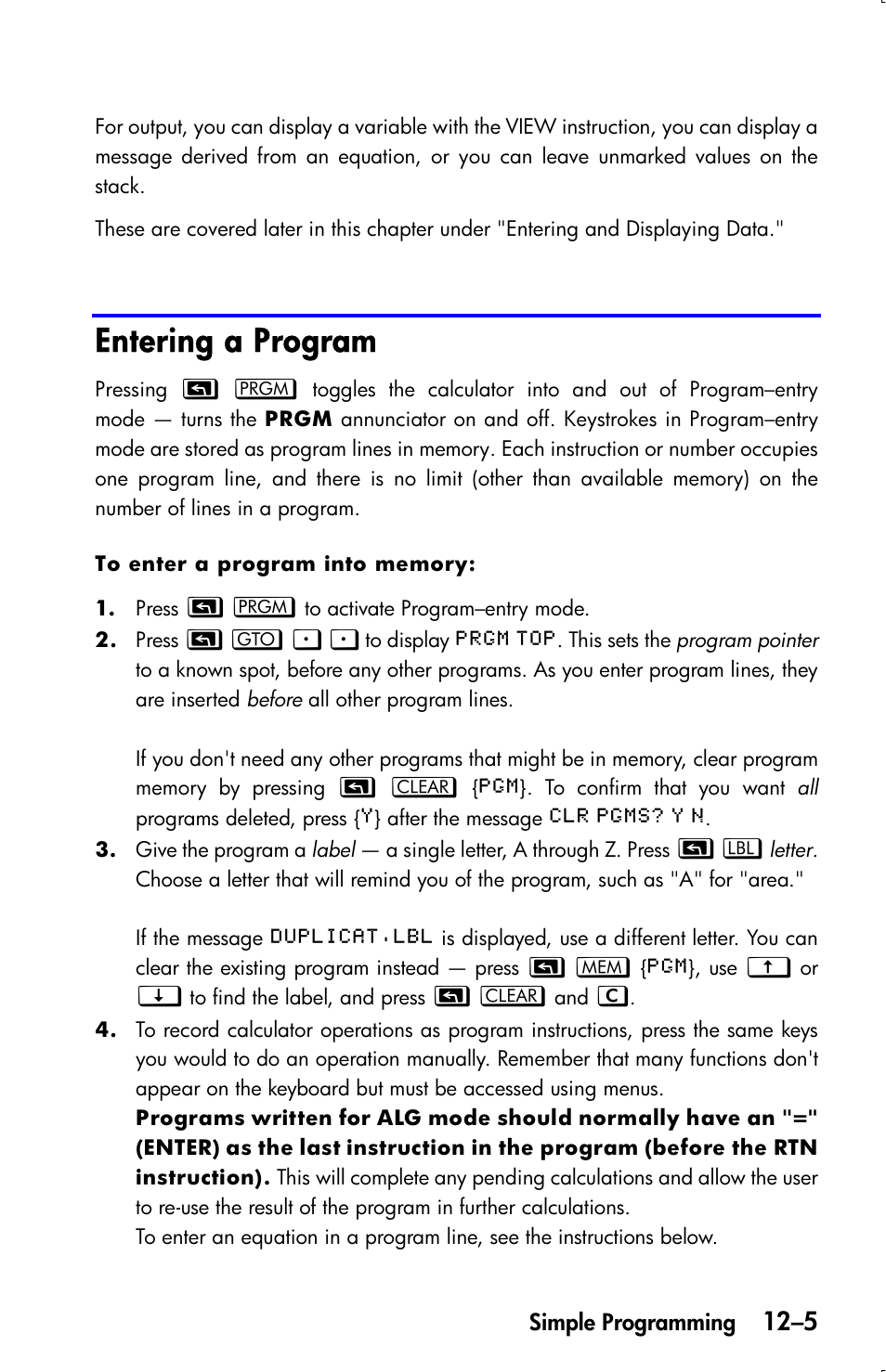 Entering a program | HP 33s User Manual | Page 163 / 387