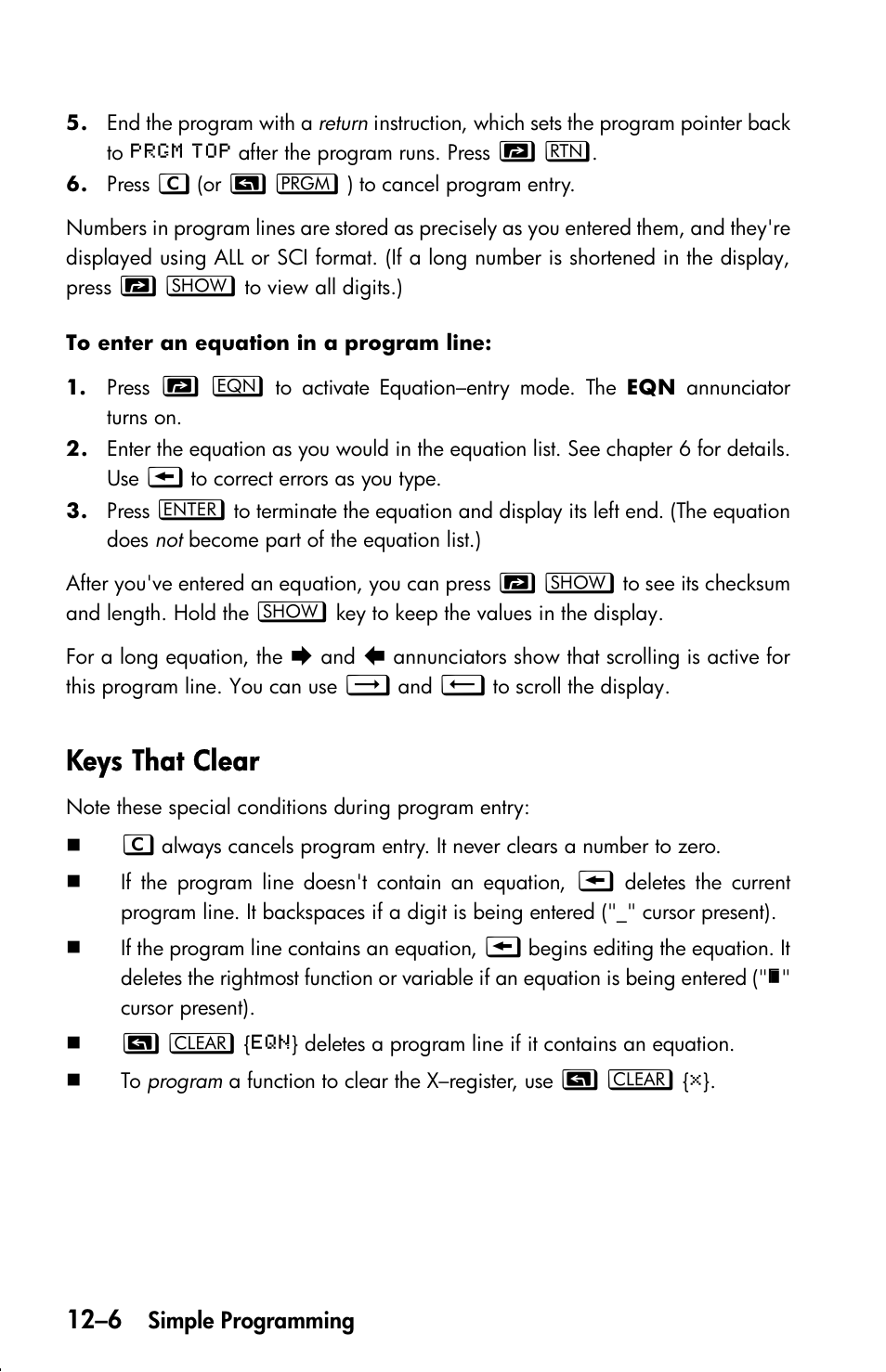 Keys that clear | HP 33s User Manual | Page 164 / 387