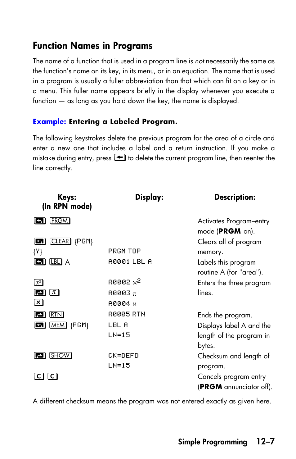 Function names in programs | HP 33s User Manual | Page 165 / 387