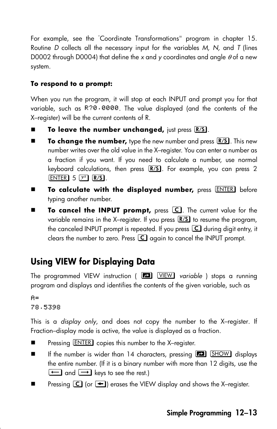 Using view for displaying data | HP 33s User Manual | Page 171 / 387