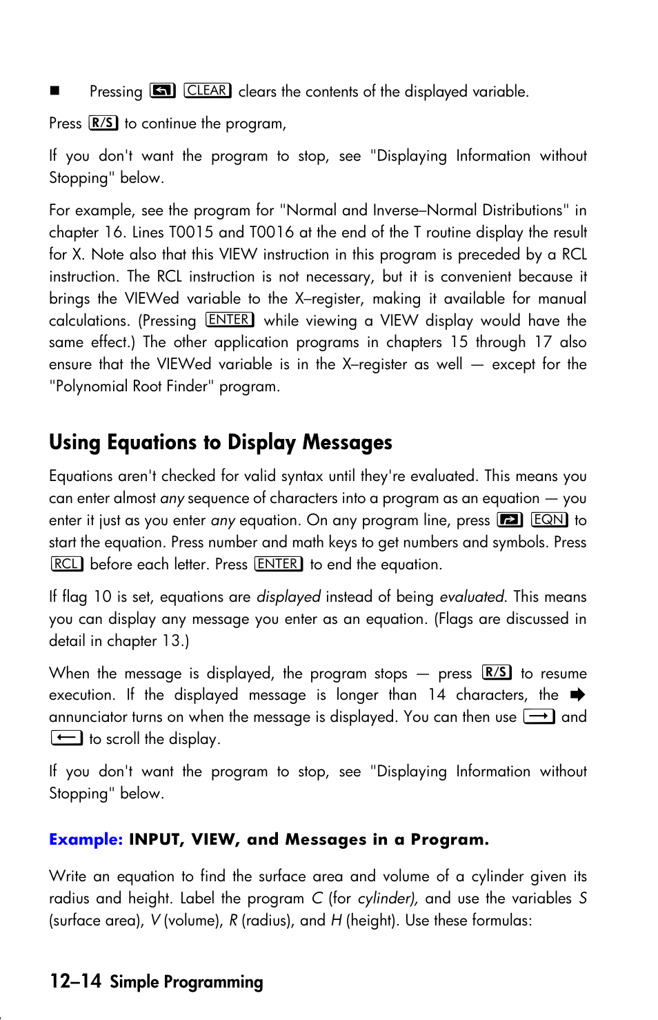 Using equations to display messages | HP 33s User Manual | Page 172 / 387