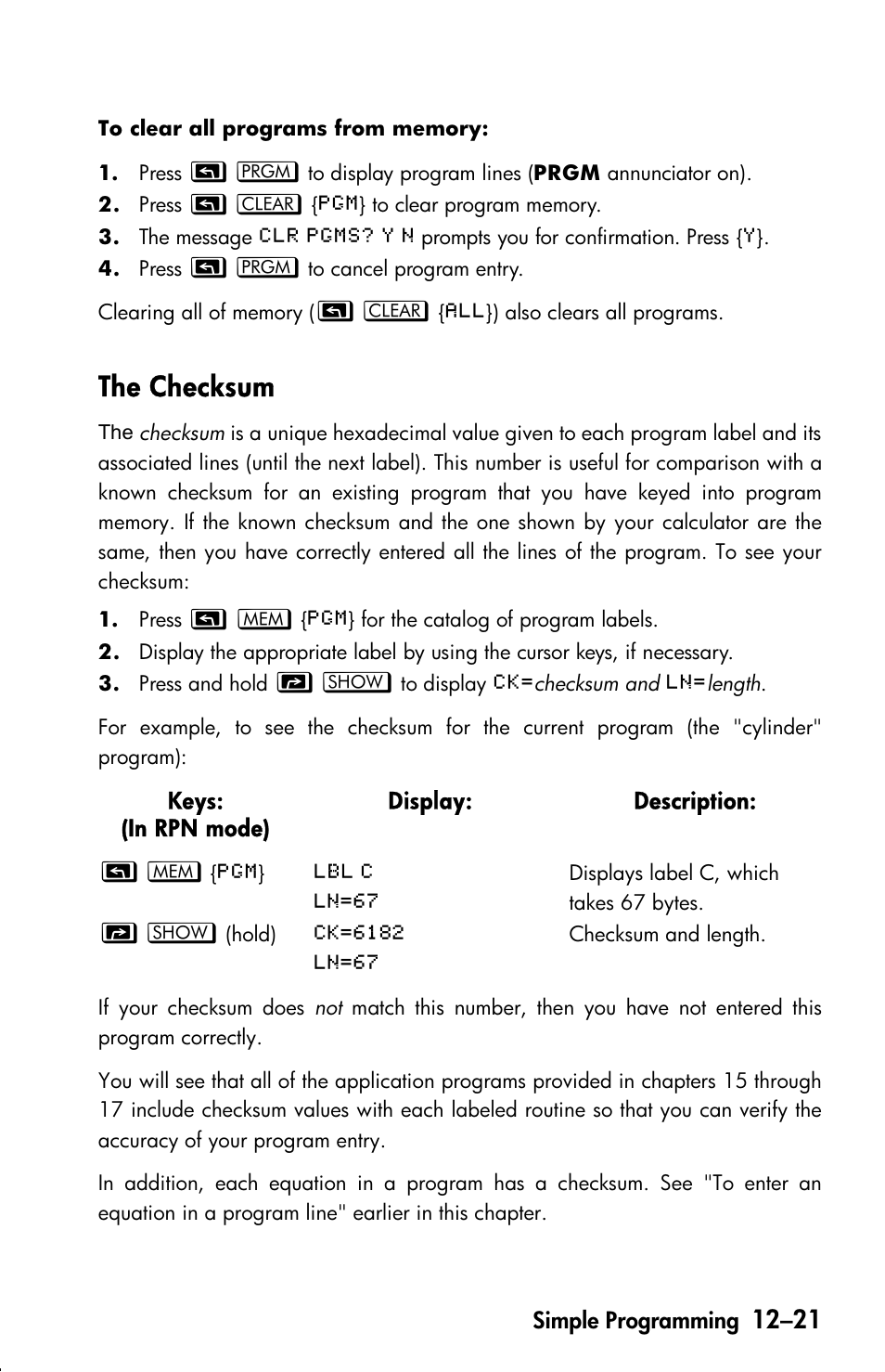 The checksum | HP 33s User Manual | Page 179 / 387