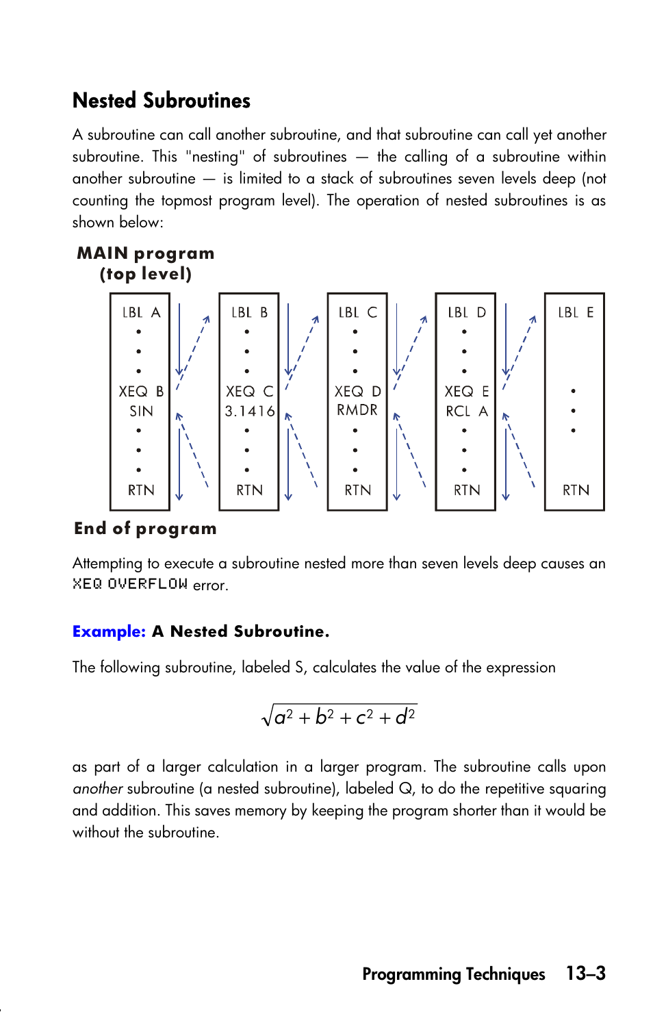Nested subroutines, Dc b a | HP 33s User Manual | Page 187 / 387