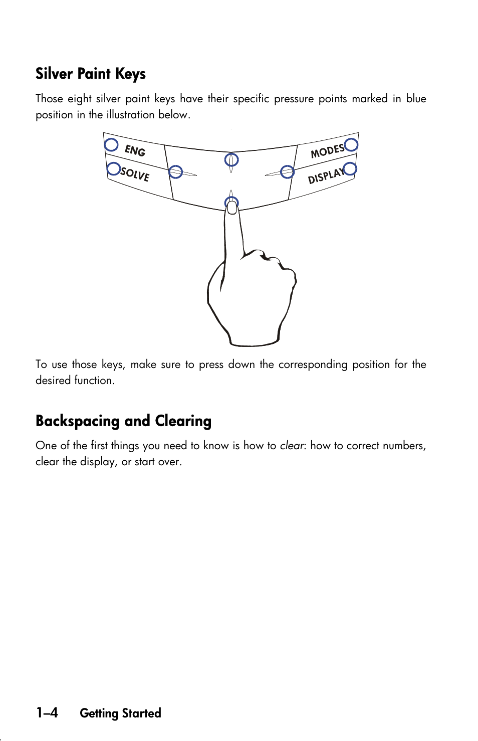 Silver paint keys, Backspacing and clearing | HP 33s User Manual | Page 20 / 387