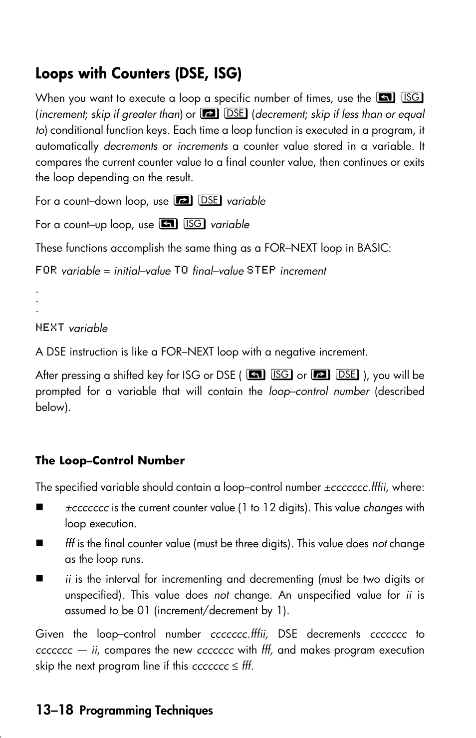 Loops with counters (dse, isg) | HP 33s User Manual | Page 202 / 387