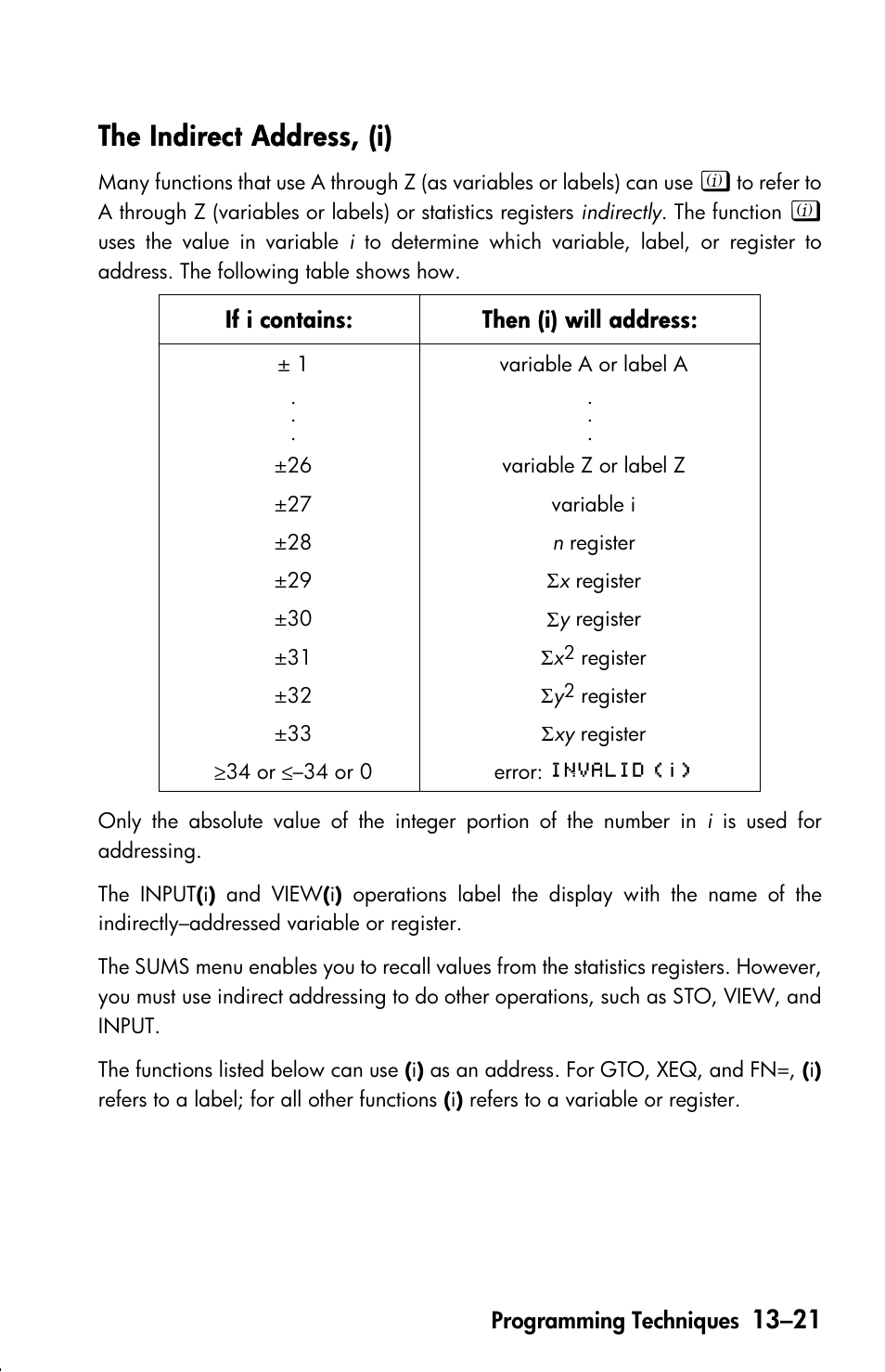 The indirect address, (i) | HP 33s User Manual | Page 205 / 387