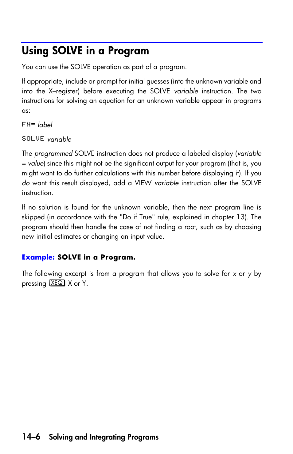 Using solve in a program | HP 33s User Manual | Page 216 / 387