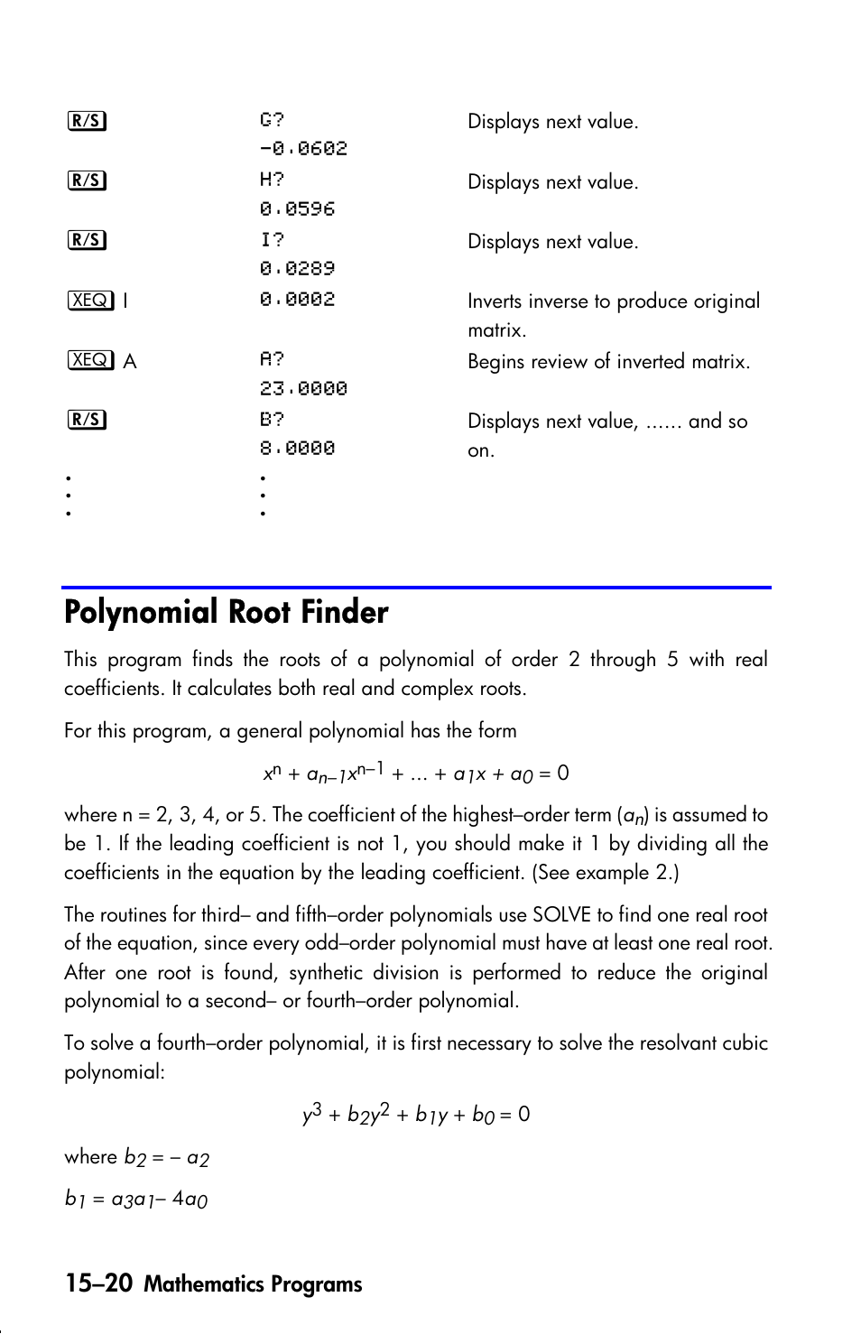 Polynomial root finder | HP 33s User Manual | Page 242 / 387